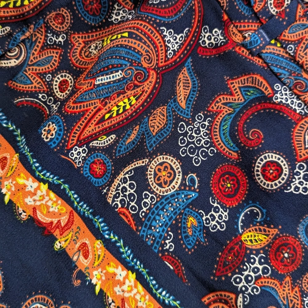 Ann Taylor LOFT Boho Paisley Patterned Belted Bow Tie Shorts - Picture 7 of 8